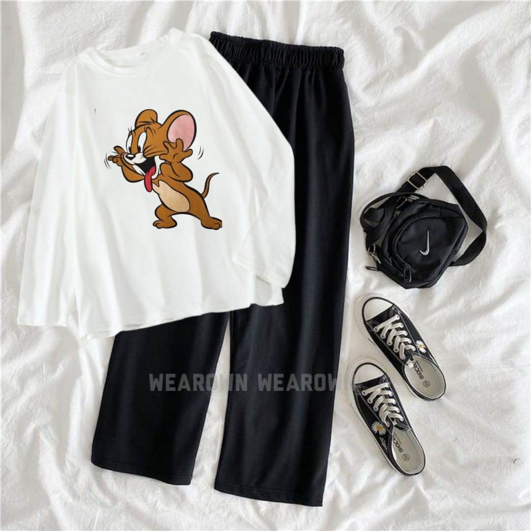 WHITE TEE FULL WITH JERRY FHN BLACK FLAPPER TRACKSUIT