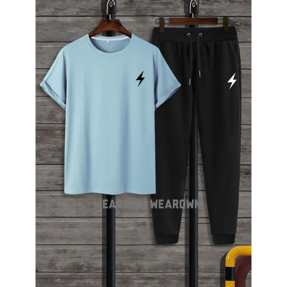 SKY BLUE TEE WITH POCKET ELECTRIC BLACK TROUSER WITH POCKET ELECTRIC TRACKSUIT