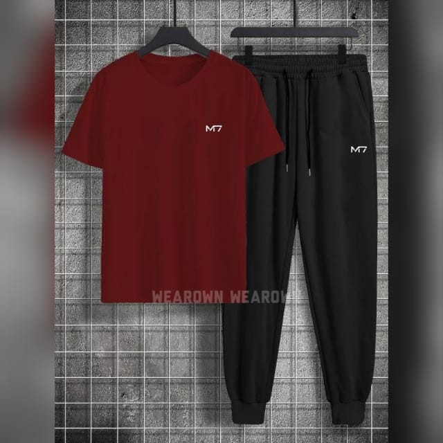 MEHROON TEE WITH POCKET M7 BLACK TROUSER WITH POCKET M7 TRACKSUIT
