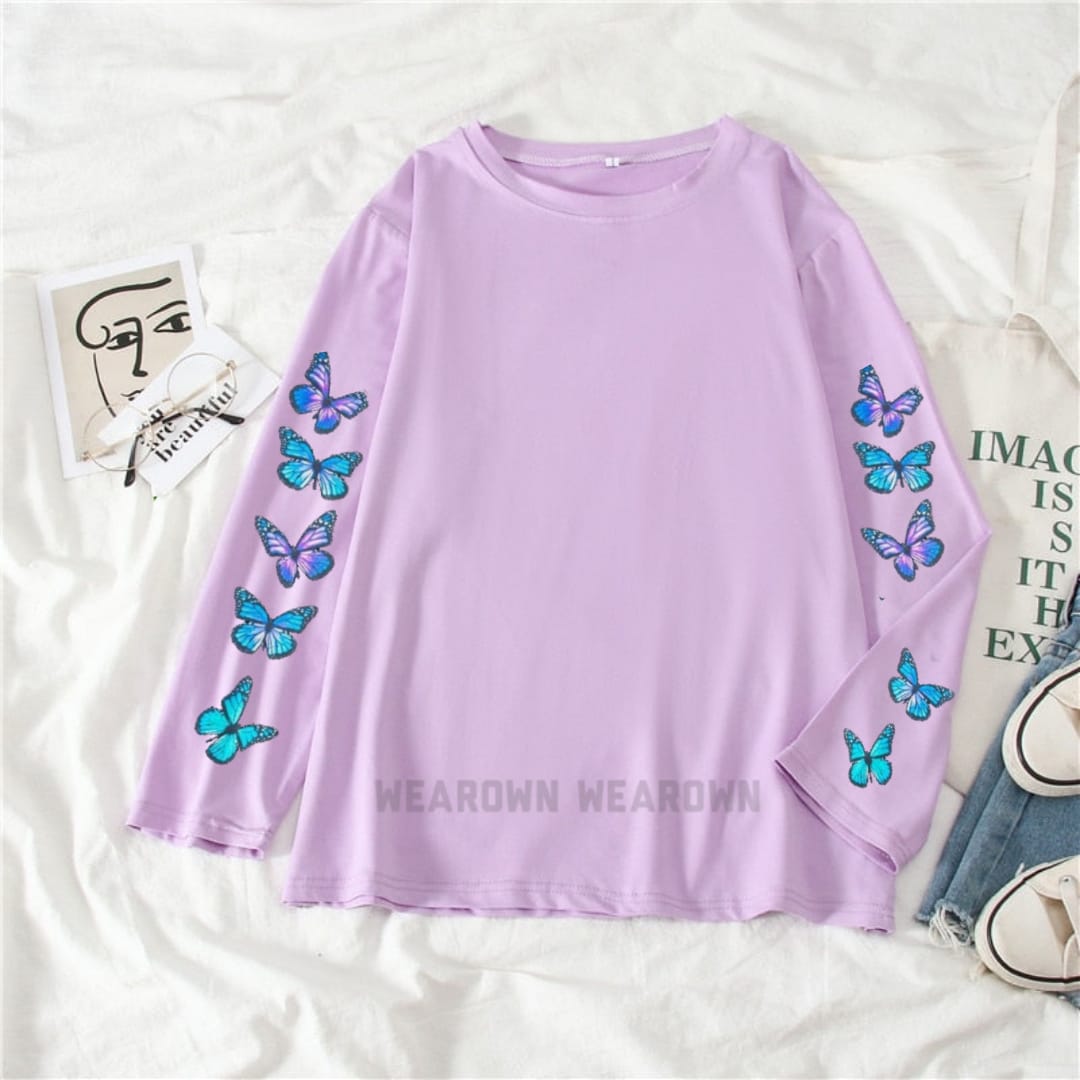 LILAC FULL TEE WITH SLEEVES ALWAYS AND FOREVER BUTTERFLY
