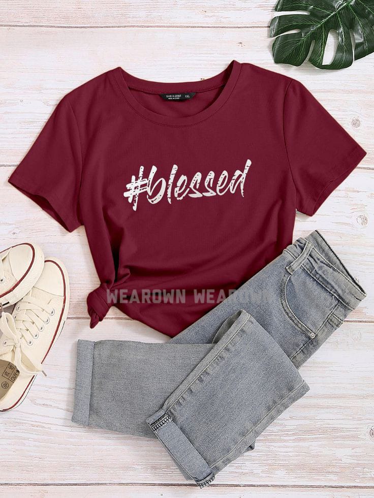 MEHROON TEE WITH BLESSED CUSTOM