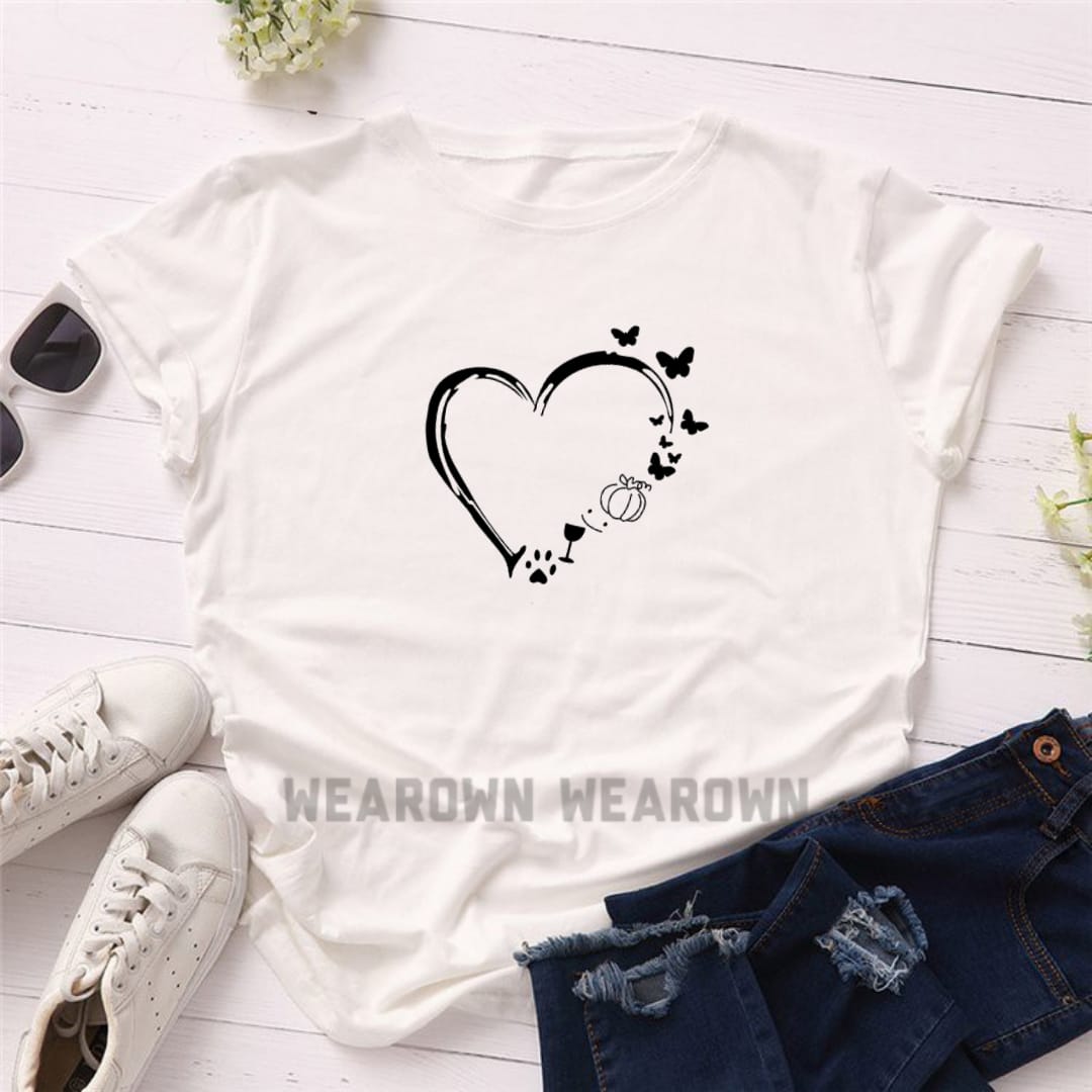 WHITE TEE WITH HEART CUSTOMIZED
