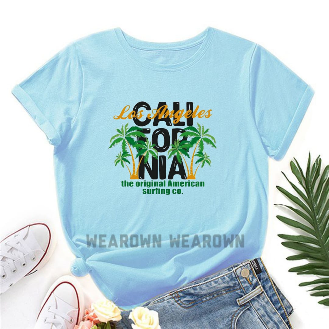 SKY BLUE TEE WITH LOS ANGELES TREES
