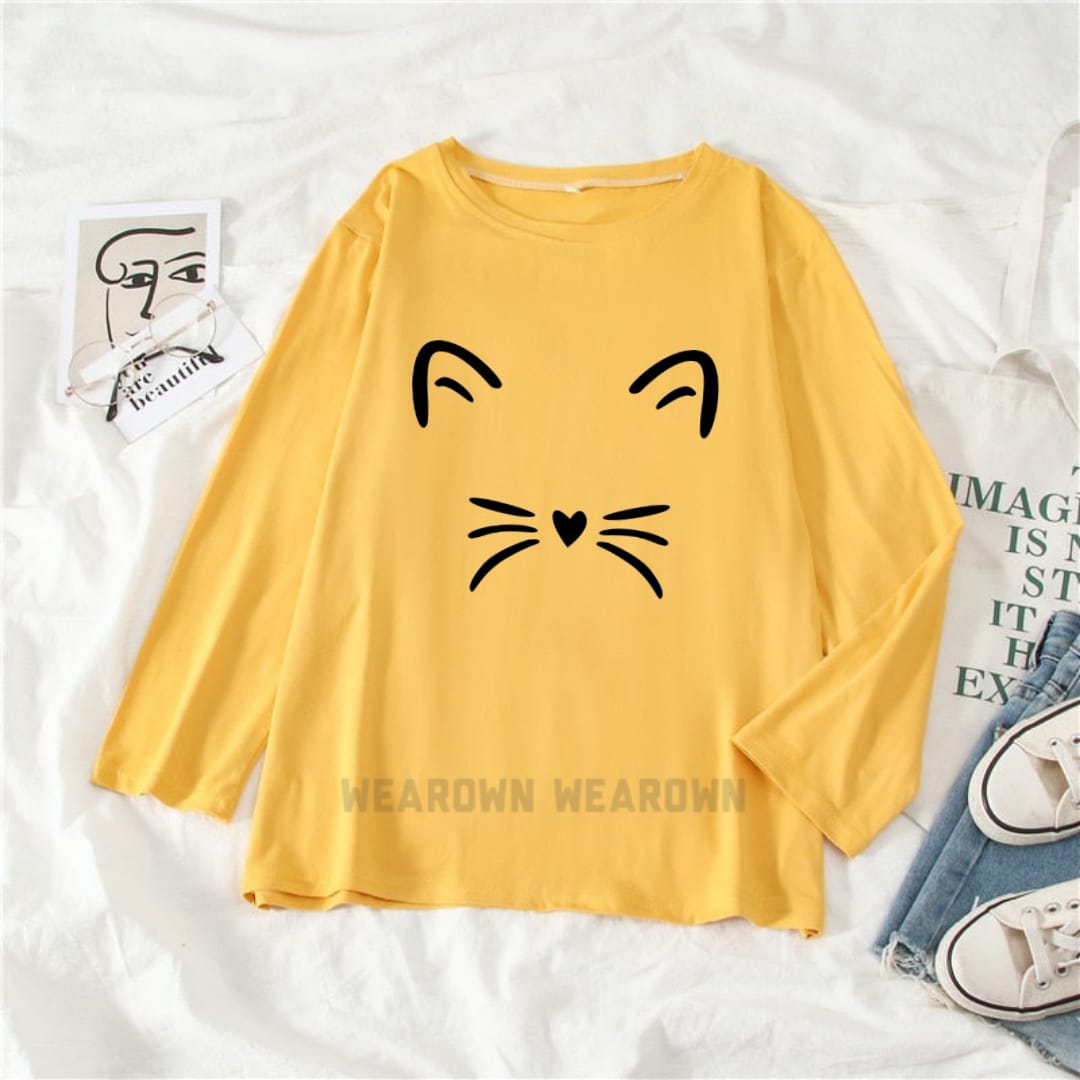 YELLOW FULL TEE WITH MEOW WITH OUT TEXT