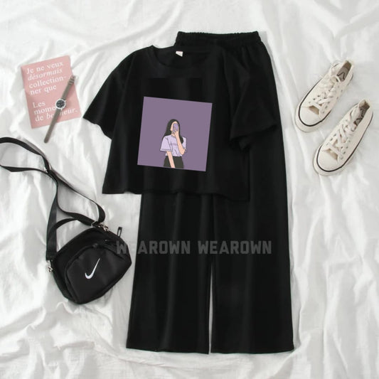 BLACK CROP TEE WITH SELFIE GIRL BLACK FLAPPER