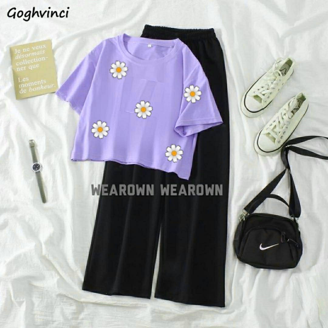 LILAC CROP TEE WITH ALL SUNFLOWER BLACK FLAPPER TRACKSUIT