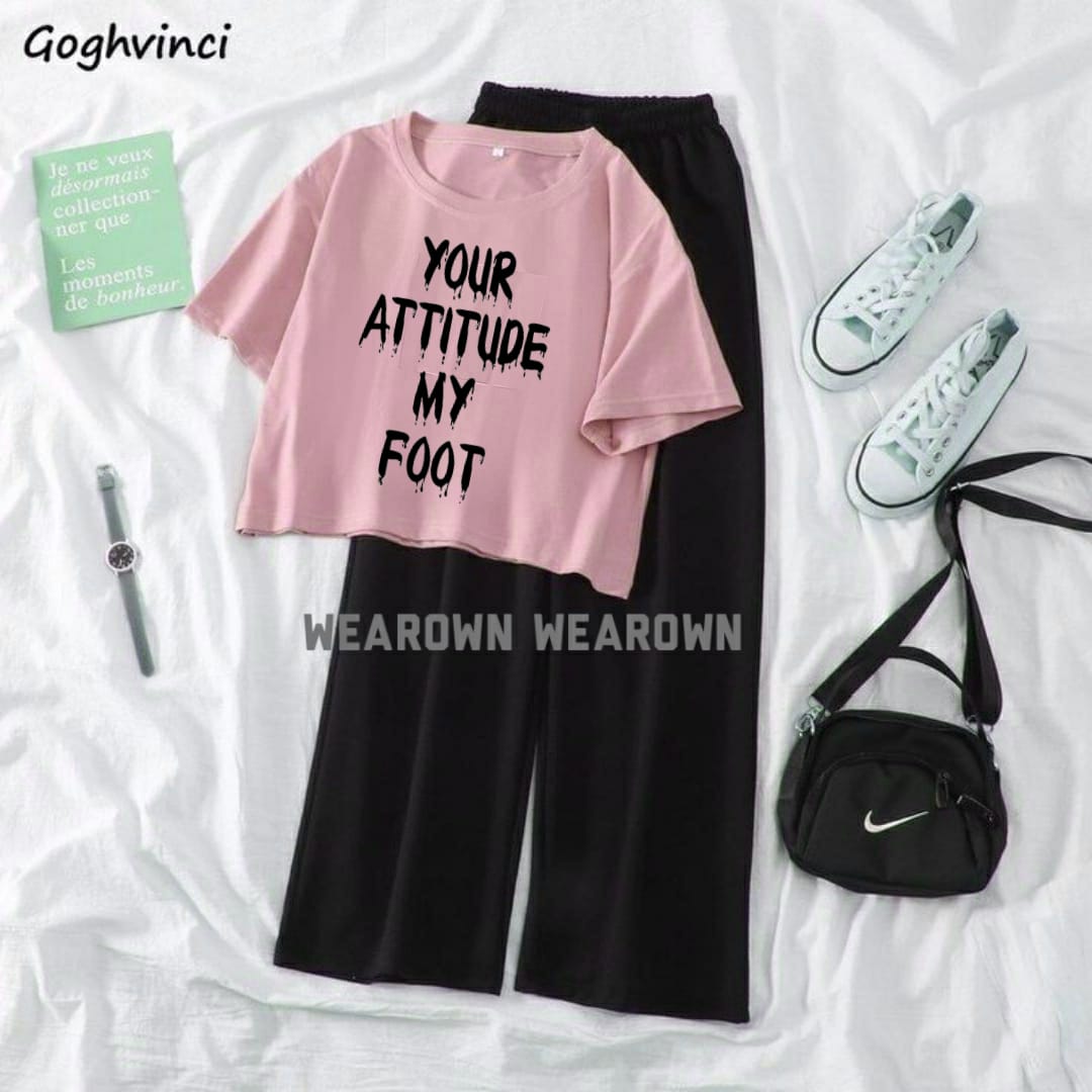 PINK CROP TEE WITH YOUR ATTITUDE MY FOOT BLACK FLAPPER TRACKSUIT