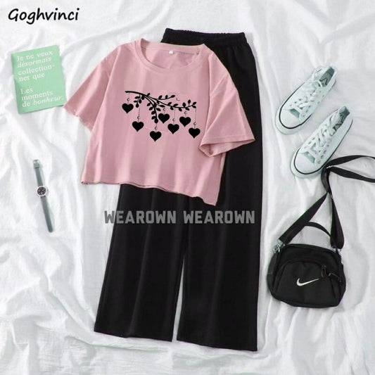 PINK CROP TEE WITH LEAVE NEW BLACK FLAPPER TRACKSUIT