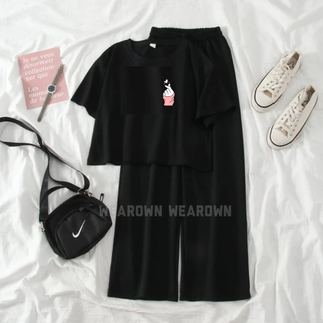 BLACK CROP TEE WITH POCKET LOVE CHARM BLACK FLAPPER TRACKSUIT