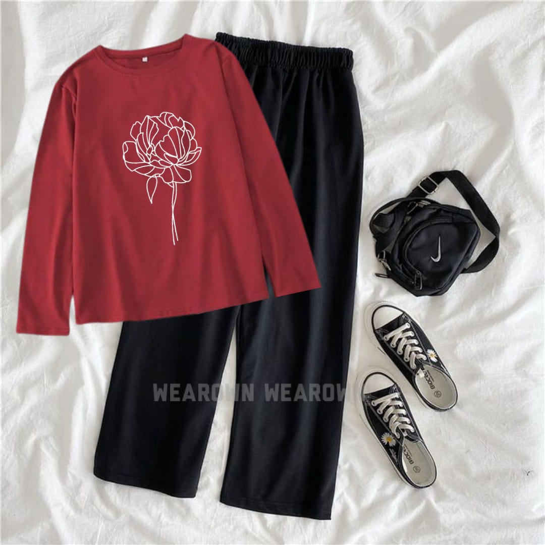 RED TEE FULL WITH FLOWER ANUS BLACK FLAPPER TRACKSUIT