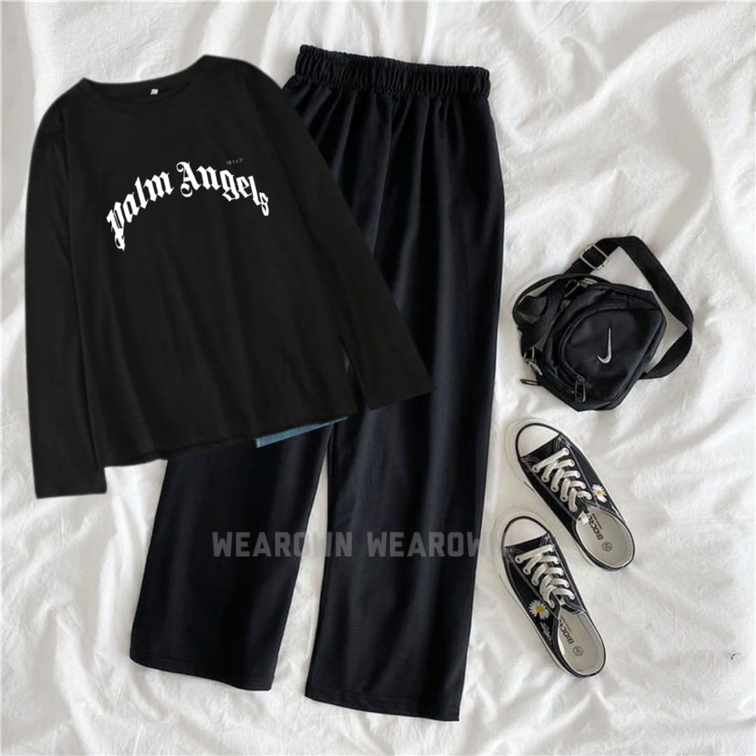 BLACK TEE FULL WITH PALM ANGELES BLACK FLAPPER TRACKSUIT