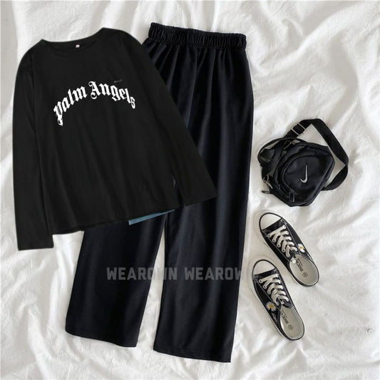 BLACK TEE FULL WITH PALM ANGELES BLACK FLAPPER TRACKSUIT