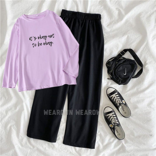 LILAC TEE FULL WITH IT'S OKAY NOT TO BE OKAY BLACK FLAPPER TRACKSUIT