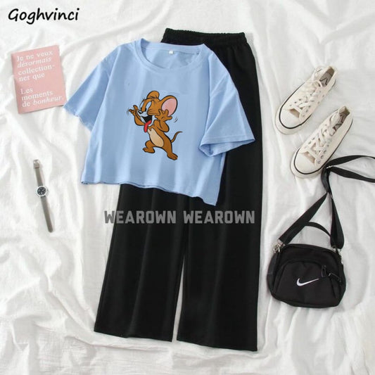 SKY BLUE CROP TEE WITH JERRY FHN BLACK FLAPPER TRACKSUIT