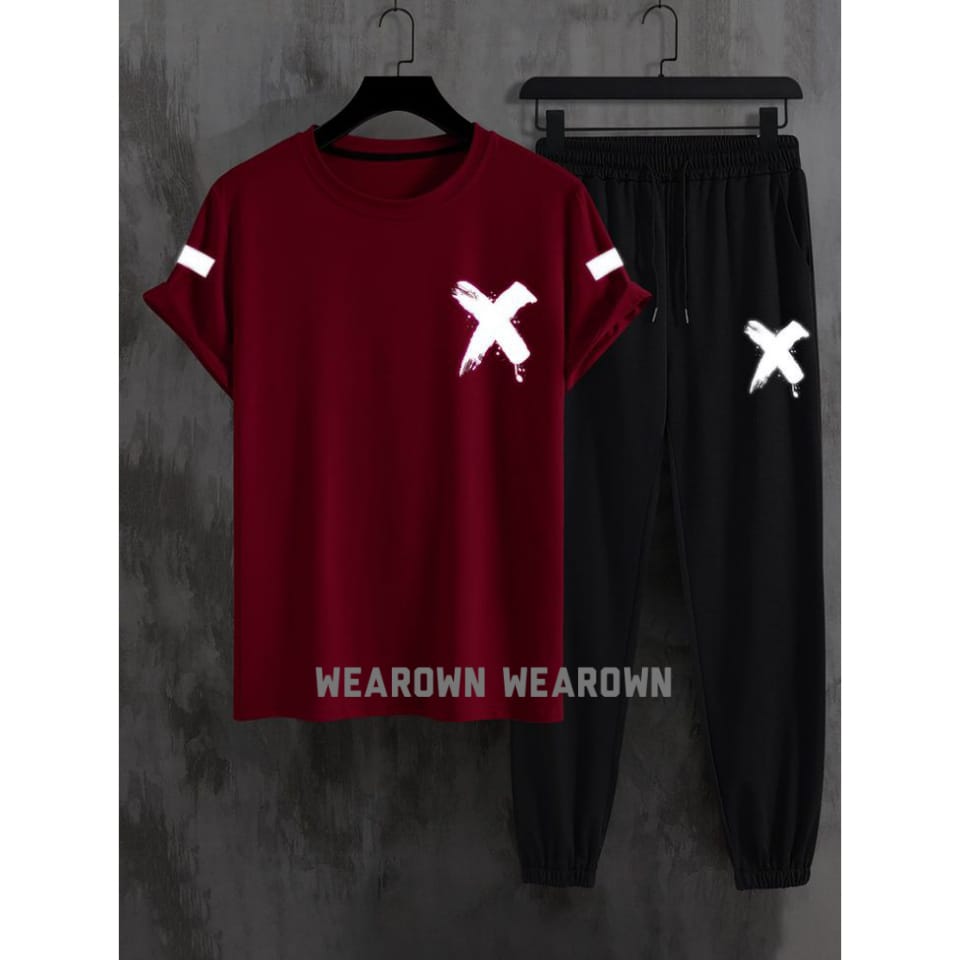 MEHROON TEE WITH POCKET X BLACK TROUSER WITH POCKET X