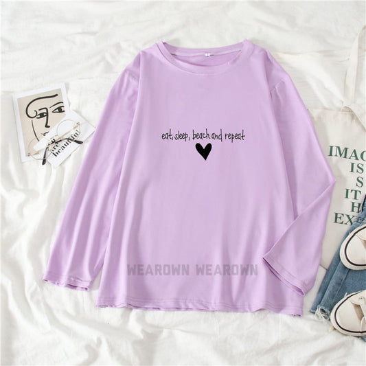 LILAC FULL TEE WITH LET EAT SLEEP BEACH AND REPEAT
