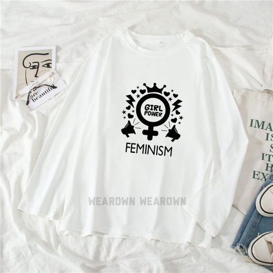 WHITE FULL TEE WITH FEMINISM