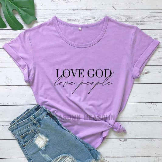 LILAC TEE WITH LOVE GOD LOVE PEOPLE