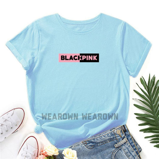 SKY BLUE TEE WITH BLACK PINK COLOURFUL
