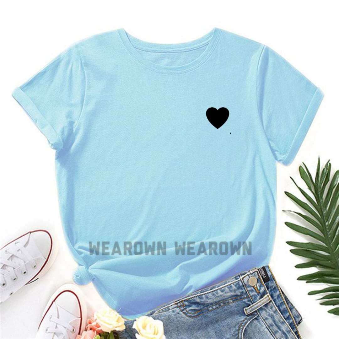 SKY BLUE TEE WITH POCKET HEART
