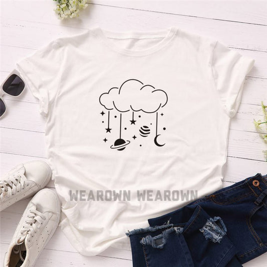 WHITE TEE WITH CLOUDS SATURN