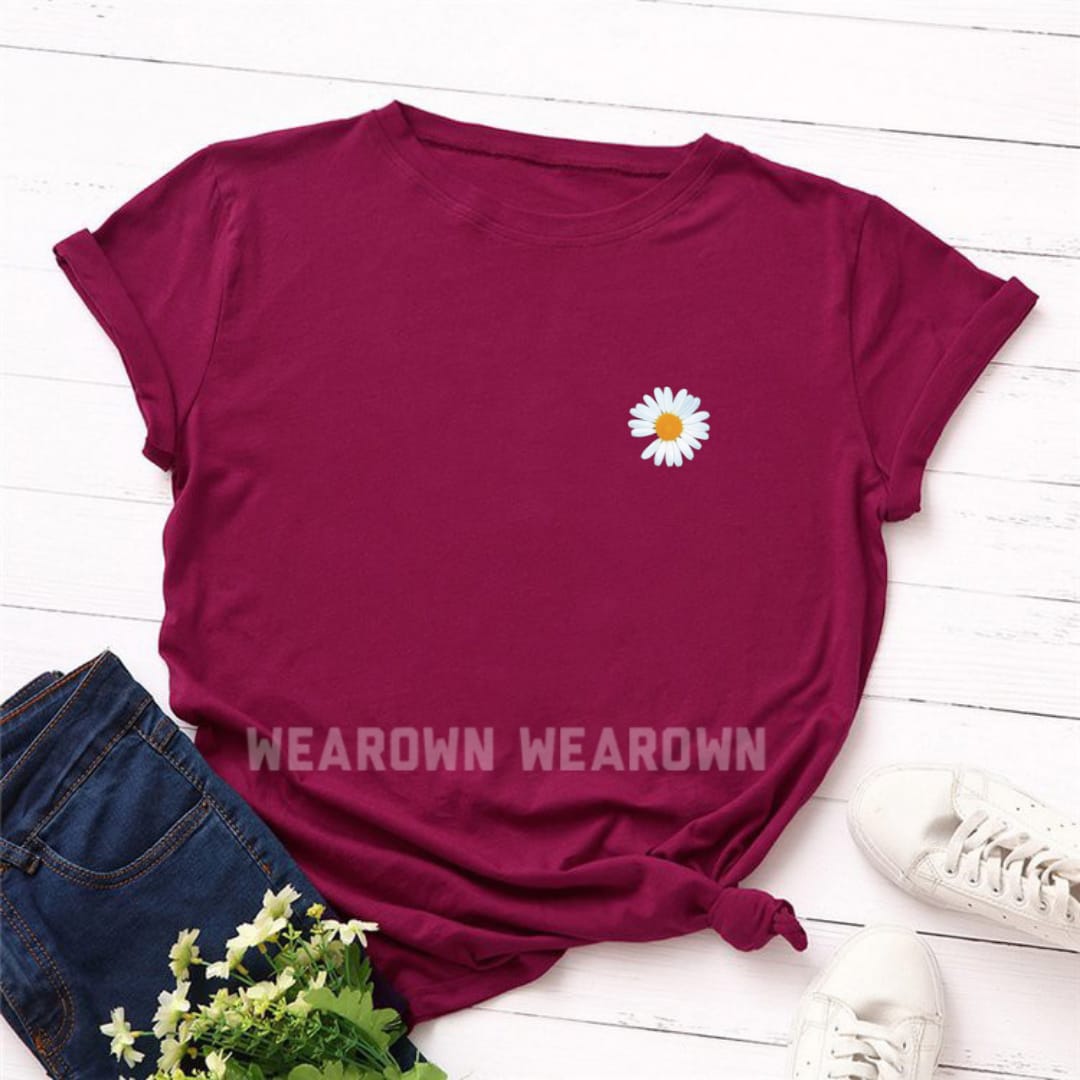 MEHROON TEE WITH POCKET SUNFLOWER