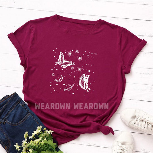 MEHROON TEE WITH SATURN BUTTERFLY