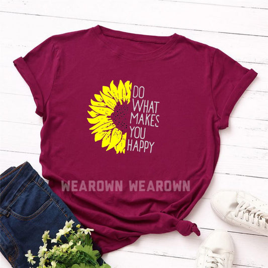 MEHROON TEE WITH DO WHAT MAKES YOU HAPPY