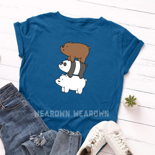 PETROLEUM BLUE TEE WITH 3 BEAR ANS