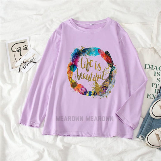 LILAC FULL TEE WITH LIFE IS BEAUTIFUL