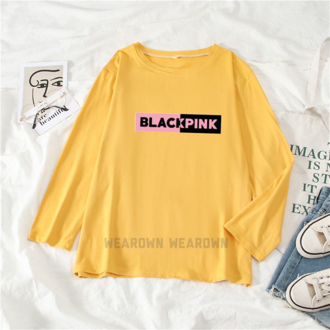 YELLOW FULL TEE WITH LIFE IS BLACK PINK COLOURFUL