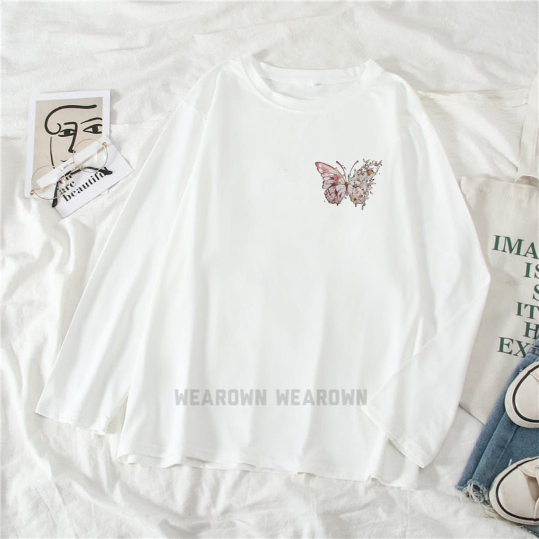 WHITE FULL TEE WITH POCKET WHITE BUTTERFLY NEW