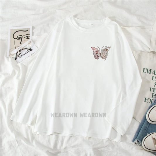 WHITE FULL TEE WITH POCKET WHITE BUTTERFLY NEW