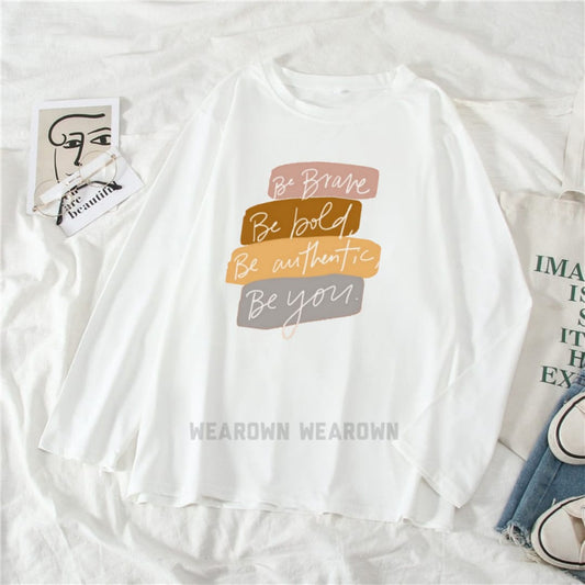 WHITE FULL TEE WITH BE BRAVE BE BOLD BE AUTHENTIC BE YOI