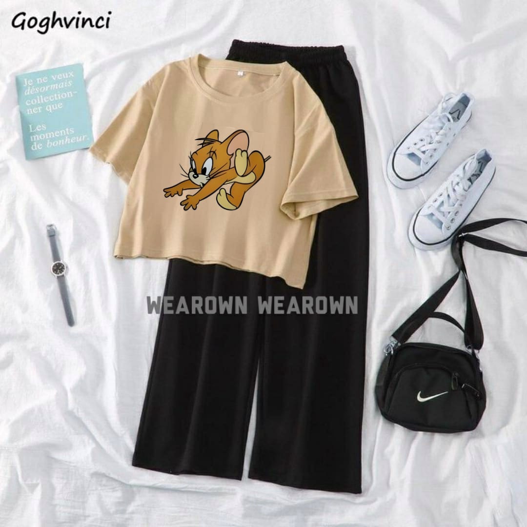 SKIN CROP TEE WITH JERRY NEW RUNNING BLACK FLAPPER