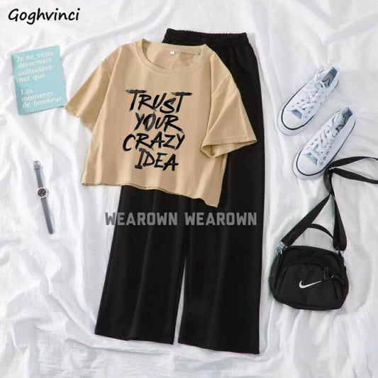 SKIN CROP TEE WITH TRUST YOUR CRAZY IDEA BLACK FLAPPER