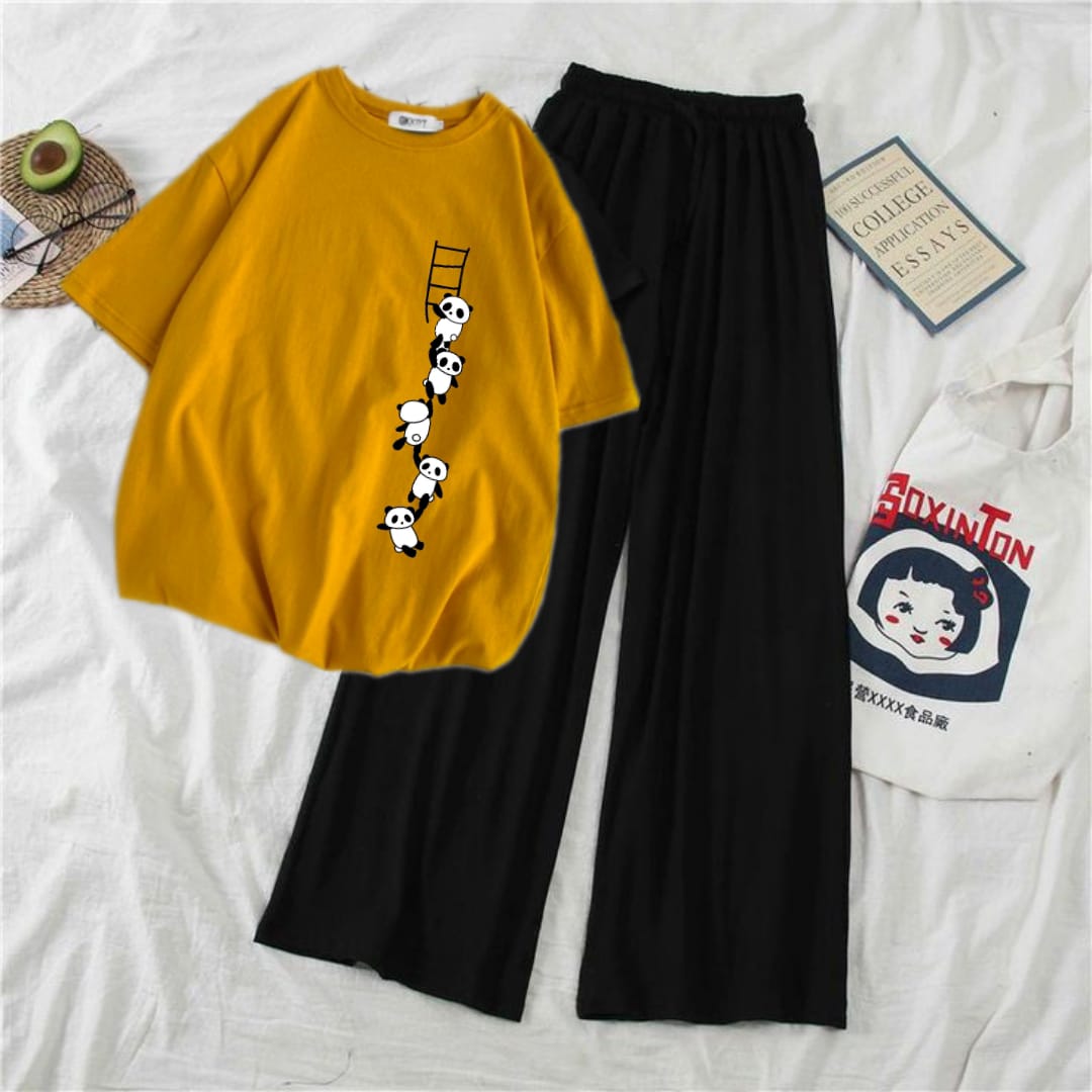 YELLOW TEE WITH BEAR STAIRS  BLACK FLAPPER