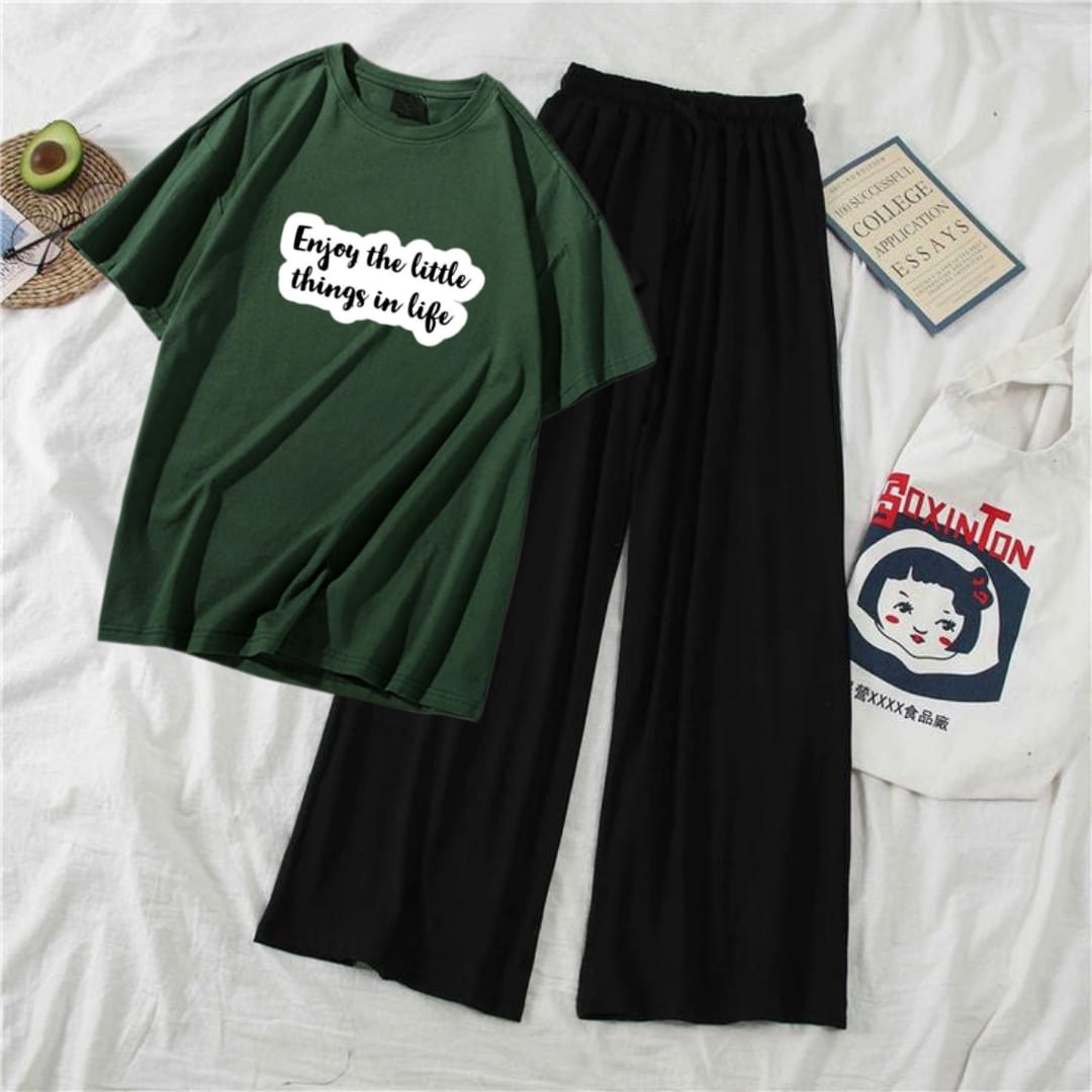 GREEN TEE WITH ENJOY THE LITTLE THINGS BLACK FLAPPER