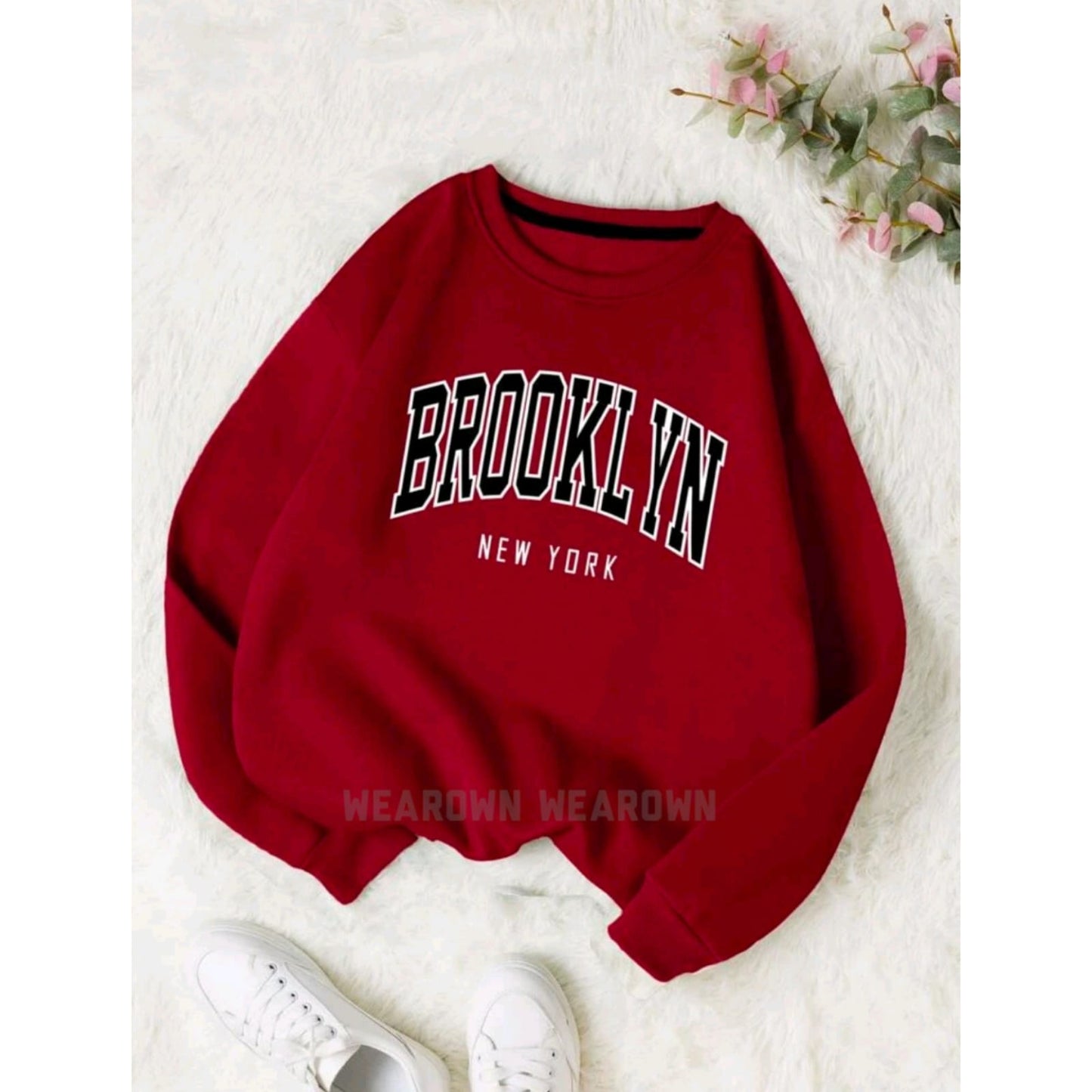 Red sweatshirt with Brooklyn Newyork
