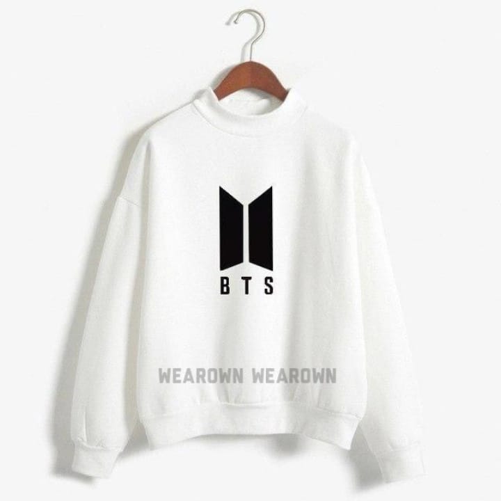 White sweatshirt with BTS