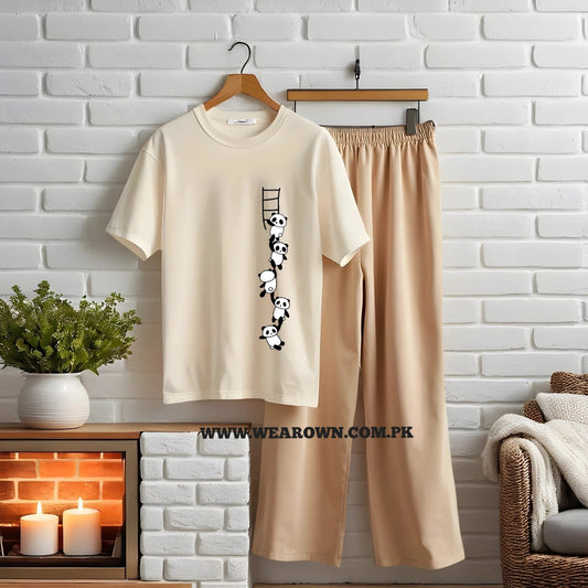 CREAM TEE WITH BEAR STAIRS SKIN FLAPPER