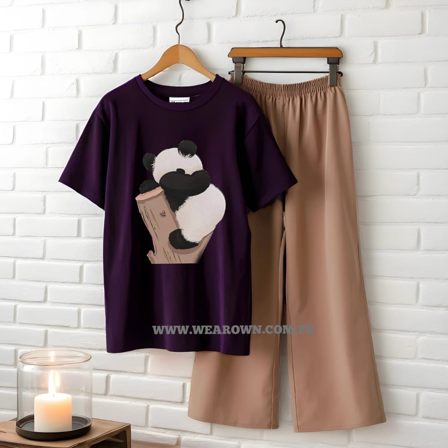 PURPLE TEE WITH PANDA SLEEPING ON TREES SKIN FLAPPER