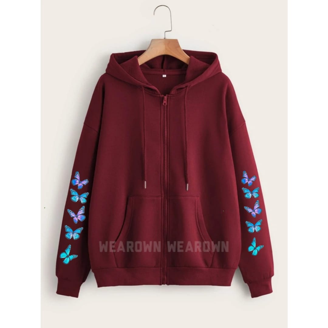 Sleeves Butterflies Mehroon Zipper