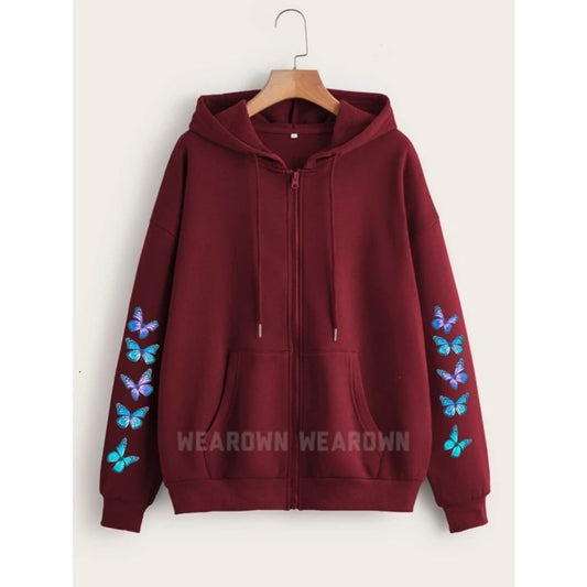 Sleeves Butterflies Mehroon Zipper